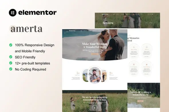Amerta - Wedding Photography Service Elementor Template Kit | WP TOOL MART