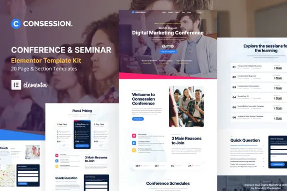 Consession - Conference & Seminar Elementor Template Kit | WP TOOL MART