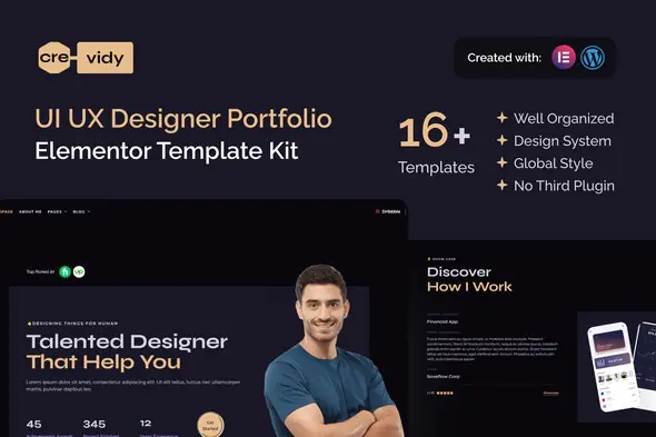 Crevidy - UI UX Designer Portfolio Elementor Pro Template Kit | WP TOOL MART