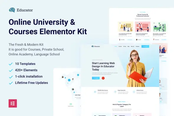 Educator - Online University & Courses Elementor Template Kit | WP TOOL MART