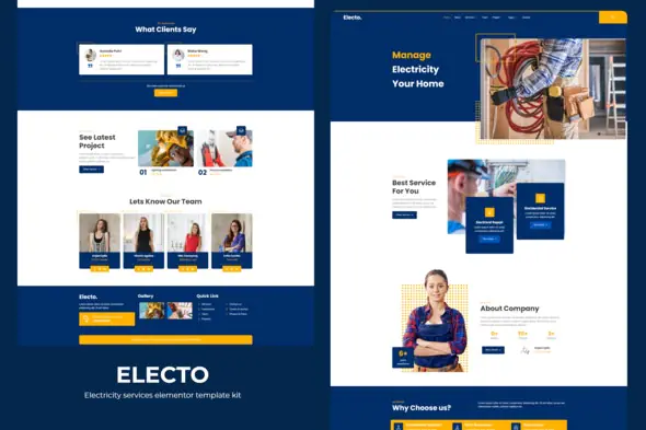 Electo - Electricity Services Elementor Template Kit | WP TOOL MART