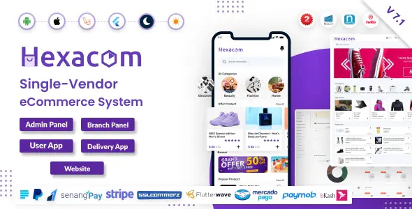 Hexacom single vendor eCommerce App with Website, Admin Panel and Delivery boy app | WP TOOL MART