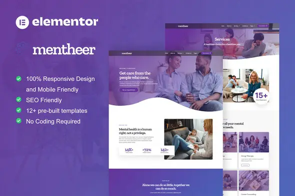 Mentheer - Mental Health Therapy Elementor Pro Template Kit | WP TOOL MART