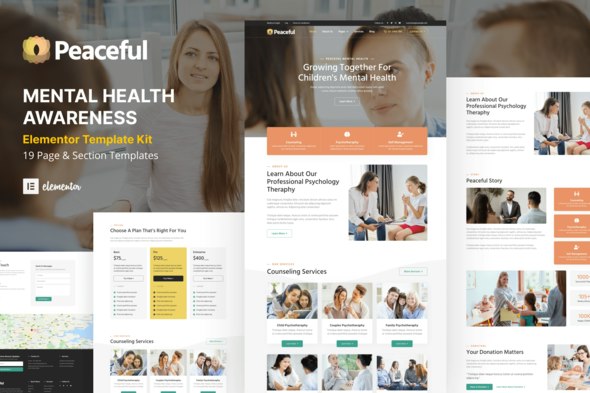 Peaceful - Mental Health Awareness WordPress Elementor Template Kit | WP TOOL MART