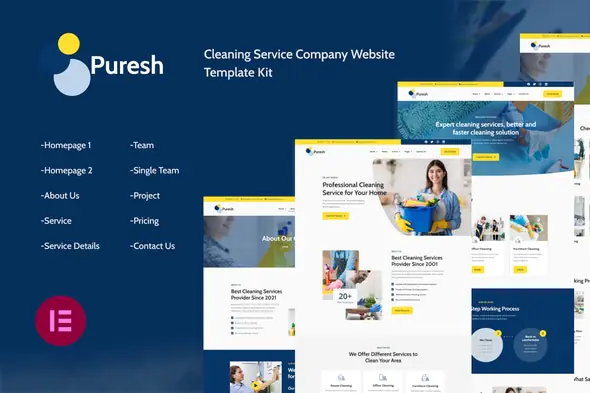 Puresh | Cleaning Services Company Elementor Template Kit | WP TOOL MART