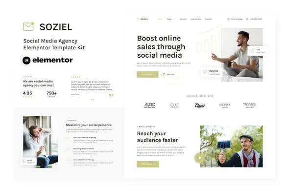 Soziel - Social Media Agency Elementor Template Kit | WP TOOL MART