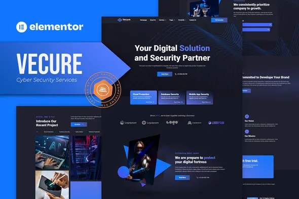 Vecure - Cyber Security Services Elementor Template Kit | WP TOOL MART