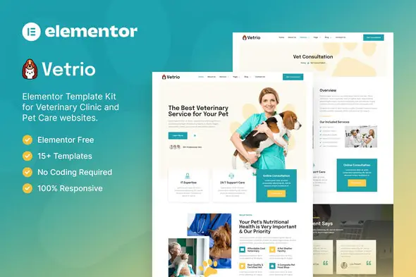 Vetrio – Veterinary Clinic & Pet Care Elementor Template Kit | WP TOOL MART