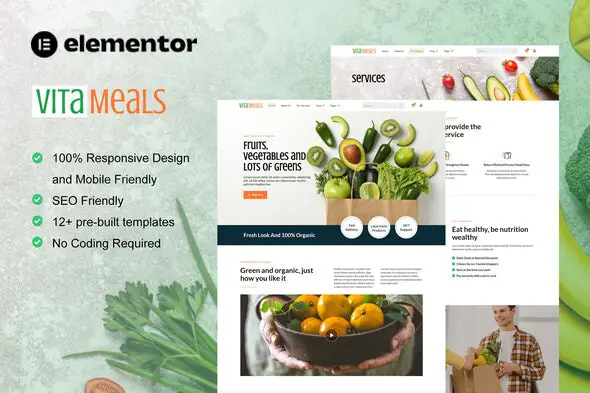 Vitameals - Fruits & Vegetables Store Elementor Template Kit | WP TOOL MART