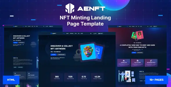 Aenft - NFT Minting or Collection Landing Page HTML Template | WP TOOL MART