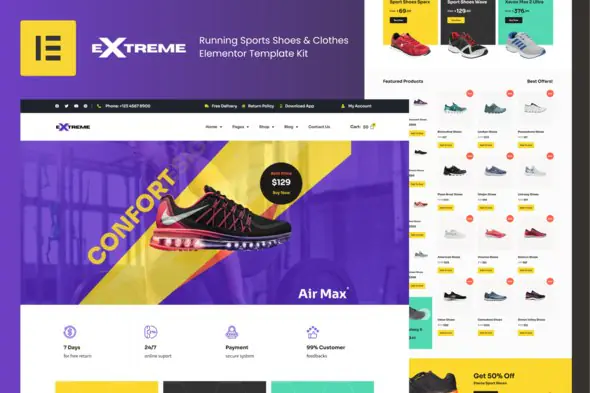 Extreme - Running Sports Shoes & Clothes Elementor Template Kit | WP TOOL MART