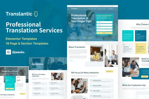 Translantic - Translation Service Agency Elementor Template Kit | WP TOOL MART